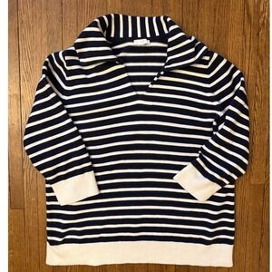 J. Jill Womens Navy Blue White Striped V-Neck Collar Sweater Size M